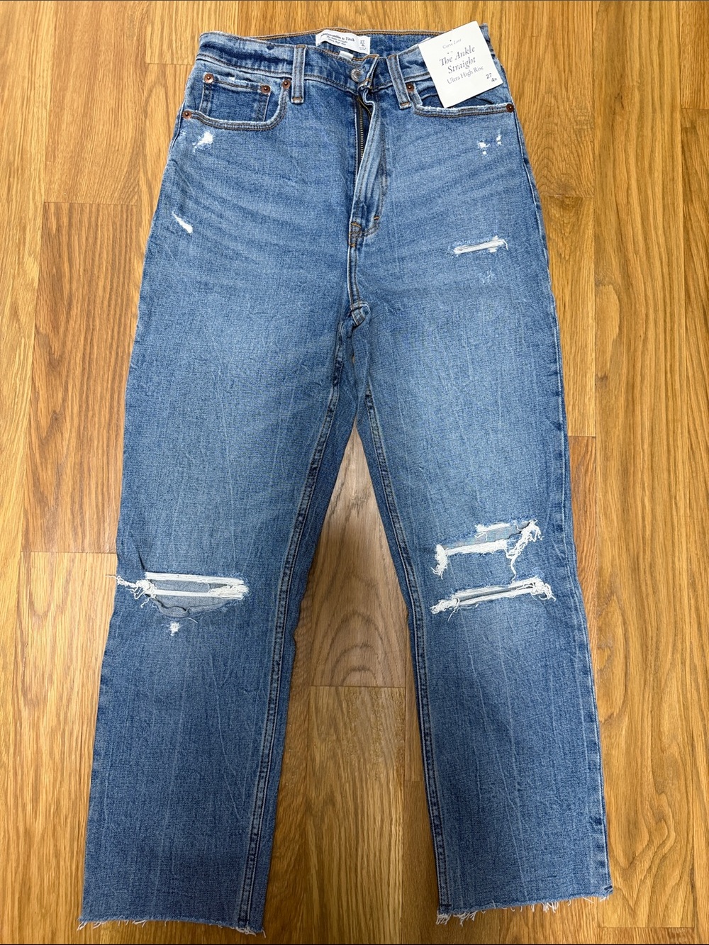 Abercrombie & Fitch Distressed Straight-Leg Jeans - Blue Denim
